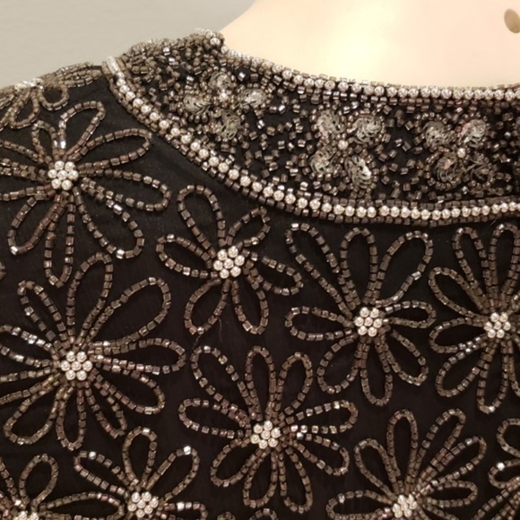 FINAL SALE black beaded silk top Adrianna Papell 1980s L - Picture 7 of 8